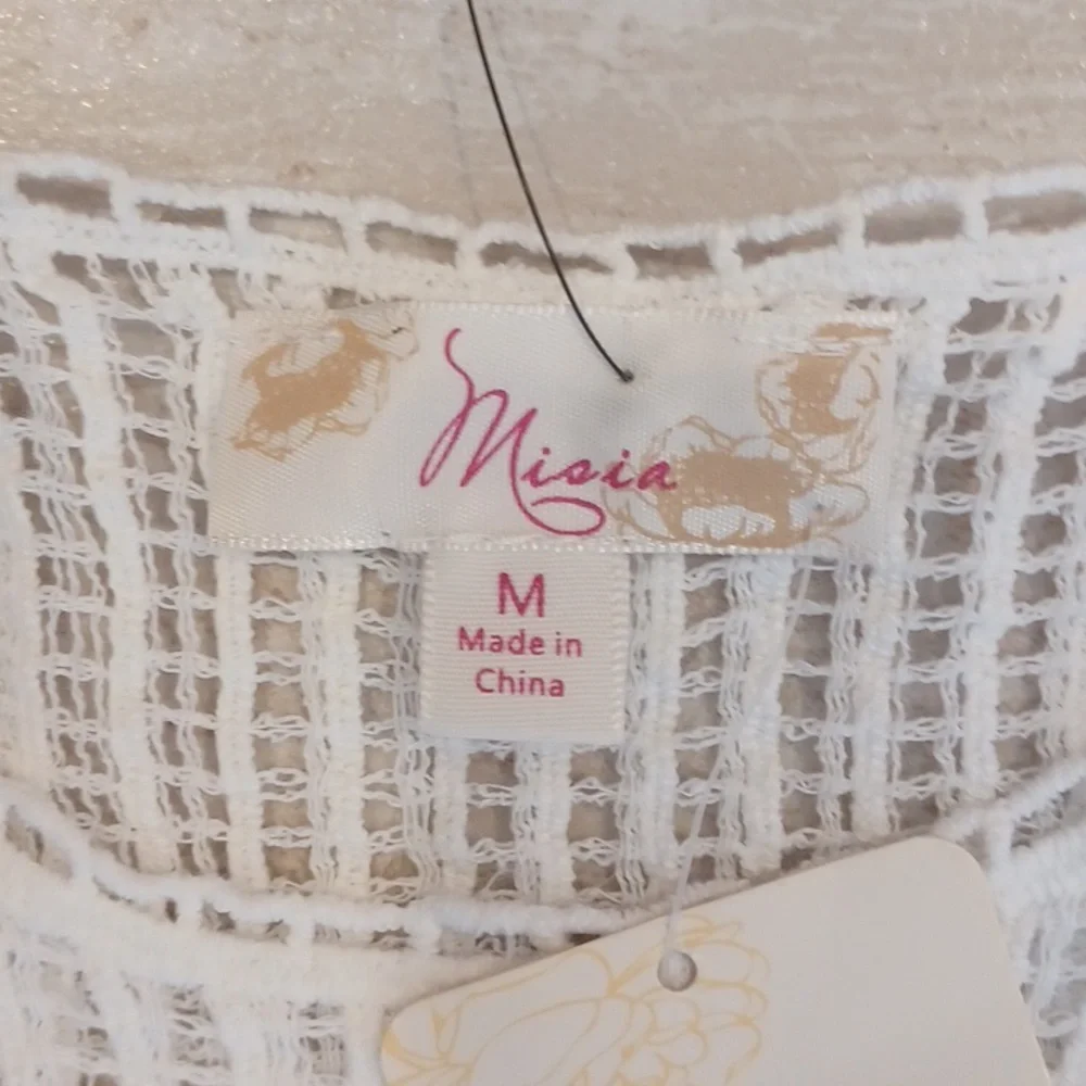 NWT Misia Creamy White Cotton Crochet Knit Unique Cover-Up - Picture 6 of 9